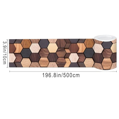 IVN Wallpaper Border Peel and Stick Wall Rustic Wood Hexagon 4x196 Inch - color: Rustic Wood Hexagon