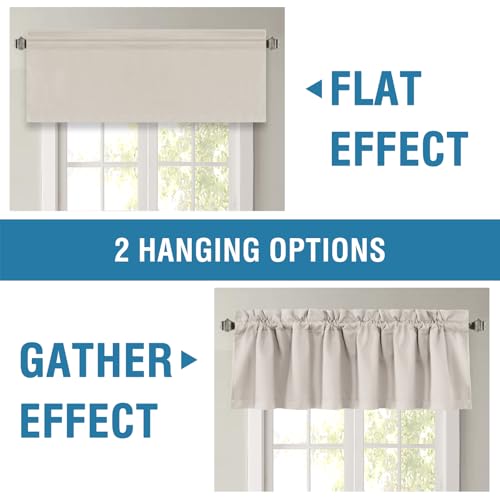 H.VERSAILTEX 100% Blackout Valances for Windows,Short Curtains for Windows/Kitchen/Bathroom/Living Room/Bedroom Thermal Insulated Rod Pocket,2 Pack, 52" x 18", Pumice Stone - color: Pumice Stone