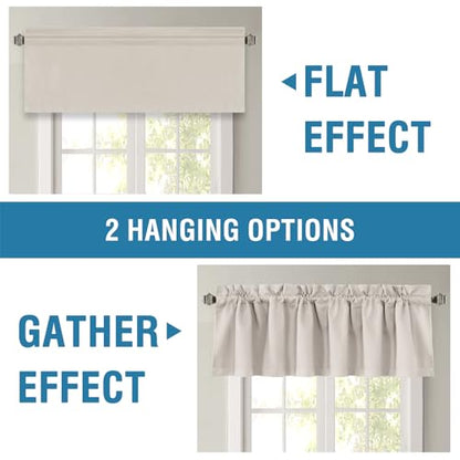 H.VERSAILTEX 100% Blackout Valances for Windows,Short Curtains for Windows/Kitchen/Bathroom/Living Room/Bedroom Thermal Insulated Rod Pocket,2 Pack, 52" x 18", Pumice Stone - color: Pumice Stone