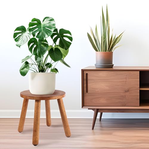 Round Solid Wooden Stool,Plant Stand,Step Stool,Walnut,15.8" H - color: Walnut, size: 15.8inch