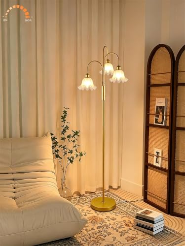 Lightdot Flower Floor Lamp for Living Room 3 Light Tree Floor Lamp - color: 3 Flower Down-Gold
