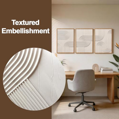 CHDITB 3D Textured Geometric Lines Framed Wall Art, Beige Relief Painting - color: 3d Line
