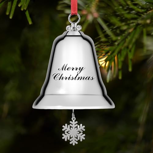 Styleonme Decorative Bells, Christmas Ornaments 2025, Engraved It's Merry Christmas, Silvery Bells Decoration with Pendants Snowflakes - color: Silvery With Snowflakes Pendant