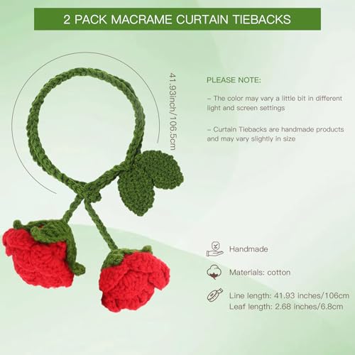 2 Pack Boho Handmade Flower Curtain Tiebacks & Holdbacks, Red Roses - color: Red Roses