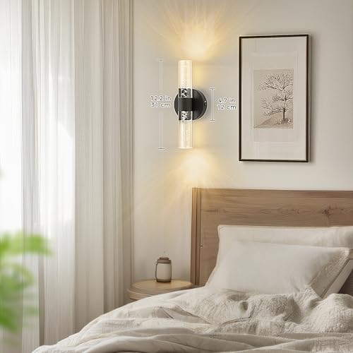 Battery Operated Wall Sconces Set of 2, 10000mAh Rechargeable Wall Light - color: Black, size: 12 inch