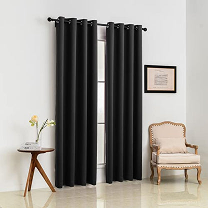 Pickluc Grommet Blackout Curtain for Living Room, Light Blocking Drapes, Thermal Insulated, Noise Reduction, 52 Inches Wide x 84 Inches Long, Black, 2 Panels - color: Black, size: 52"W x 84"L (Pack of 2)