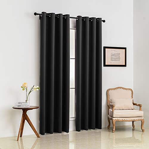 Pickluc Grommet Blackout Curtain for Living Room, Light Blocking Drapes, Thermal Insulated, Noise Reduction, 52 Inches Wide x 108 Inches Long, Black, 2 Panels - color: Black, size: 52"W x 108"L (Pack of 2)