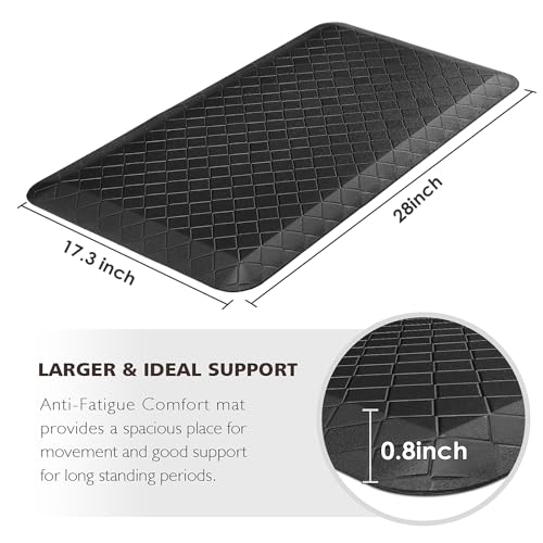 HappyTrends Kitchen Floor Mat - 4/5 Inch Thick Anti-Fatigue Kitchen Rug - color: Black, size: 28"L x 17.3"W x 0.8"Th