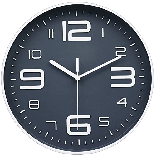 45Min 10 Inch 3D Number Dial Face Modern Wall Clock, Silent Non-Ticking Round Home Decor Wall Clock with Arabic Numerals, Colorful Dial Face (NavyBlue) - color: 10''navyblue