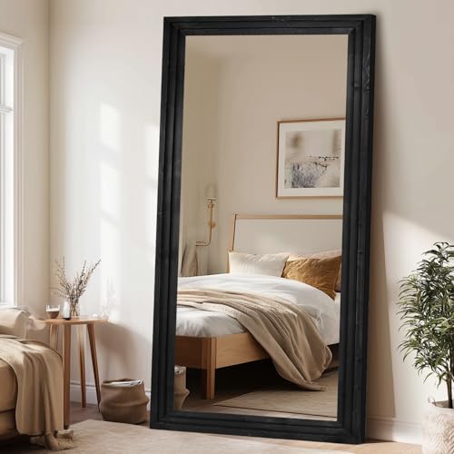 Full Length Mirror, 76 x 34 Inch Solid Wood Floor Mirror, Black - color: Black, size: 76"L x 34"W