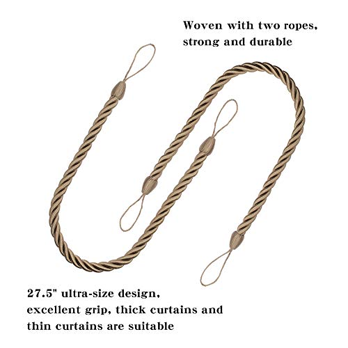 BEL AVENIR Curtain Tiebacks Ropes Tie-Backs,Handmade Holdbacks(Flaxen,4P) - color: Flaxen, size: 4pack