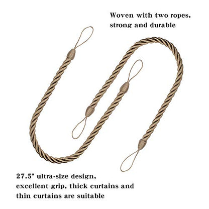 BEL AVENIR Curtain Tiebacks Ropes Tie-Backs,Handmade Holdbacks(Flaxen,4P) - color: Flaxen, size: 4pack
