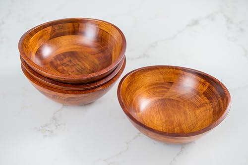 Lipper International Cherry Finished Wavy Rim Serving Bowls for Fruits or Salads, Matte, Small, 7.5" x 7.25" x 3", Set of 4 Bowls - size: Small - Set of 4