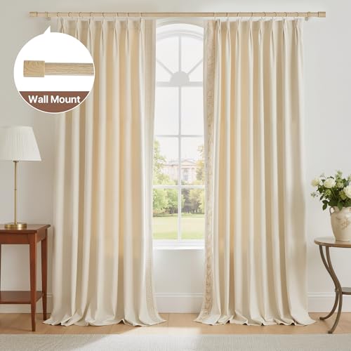NICETOWN Adjustable Faux Wood Grain Metal Curtain Rod, Extendable Drapery Rod for Living Room Bedroom, Wood-Like Finish with Elegant Gold Metal Cylinder Finials, 48-84 Inches - color: Wood Grain & Gold, size: 48" to 84"
