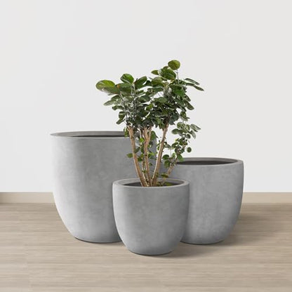 Kante Set of 3 Pale Gray Concrete Curved Planters 20" 16.5" 13.3" Dia - color: Natural Concrete, size: 20.1"d + 16.5"d + 13.4"d