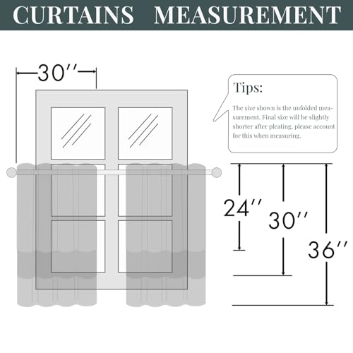 Leeva Floral Kitchen Window Curtains, Farmhouse Style Print Linen Look Cafe Curtains, Grey, 30 x 30 Inch, 2 Panels Set - color: *M11, size: 30"W x 30"L (Pack of 2)