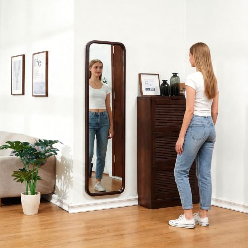 Walnut Wood Floor Mirror, 63 x 18 in - color: Walnut