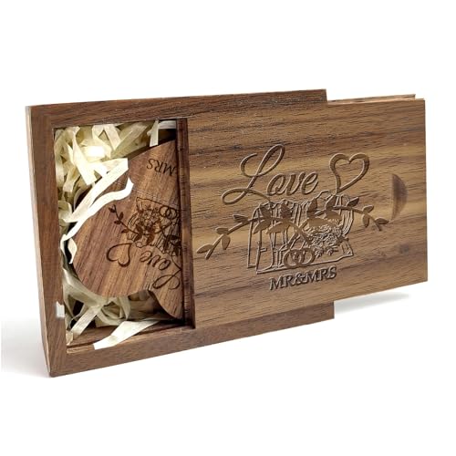 Heart Shape Wood USB Flash Drive 32GB USB 3.0 with Gift Box,TATMOHIK Wedding USB Memory for Storing Photos Walnut Wooden Thumb Drive for Keepsakes for Wedding, Birthday, Valentines Day - color: Walnut(Heart USB+box), size: 32GB-3.0