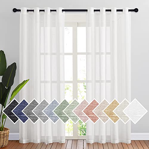 NICETOWN White Sheer Linen Curtains 84 Inch Length 2 Panels Set, W52xL84 - color: White, size: 52"W x 84"L (Pack of 2)