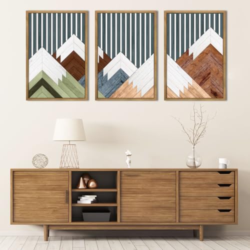 DRACIT Large Woodcut Abstract Mountain Wall Art Set-16"x24"x3 - color: 3D Mountain Wooden Decor