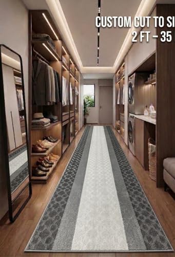 Custom Size Hallway Runner Rug, 31" x 3', Non Slip, Washable - color: Chain Grey, size: 2'7" x 3' (Runner)