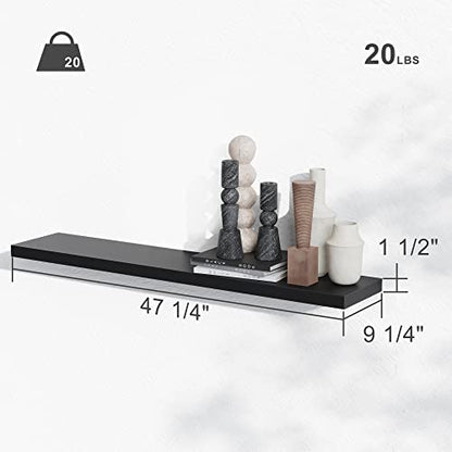 BAMEOS 47in Floating Shelves, Black Wall Mounted Wooden Shelves with Invisible Brackets Set of 2 - color: Black, size: 47x9 2Pcs