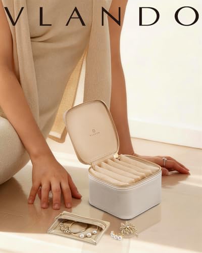 VLANDO Jewelry Organizers and Storage with Clear 6 Velvet Bags,White - color: 6PCS-White
