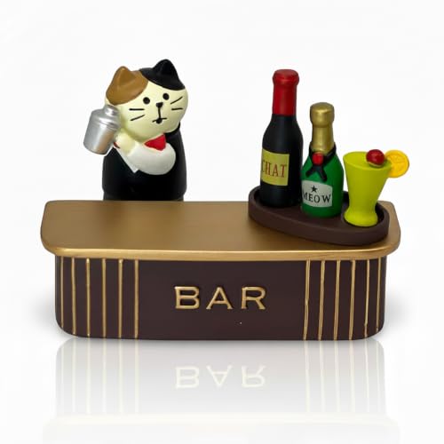 Funny Miniature Cat Bartender Figurines with Cocktail Bar for Office Desk Accessories, Unique Cat Gift for Cat Lovers (Bar Set) - color: Bar Set