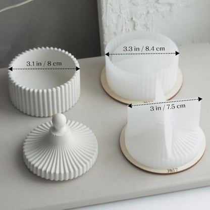 2PCS Silicone Jewelry Box Mold Set with Lids and Wooden Support Rings, Round & Flower Trinket Box Molds for Concrete, Resin, Plaster & Candle Containers