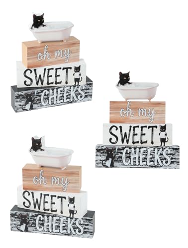 Cat Wooden Tabletop Decor, Oh My Sweet Cheeks Bathroom Wood Sign, Funny Farmhouse Home Decoration for Bathroom Shelf Vanity Desk - size: Cat sweet cheeks
