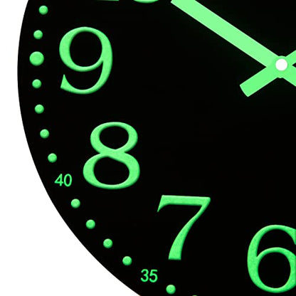 Wall Clock Glow in the Dark Clocks Battery Operated Silent 12 Inch - color: Luminous -Black