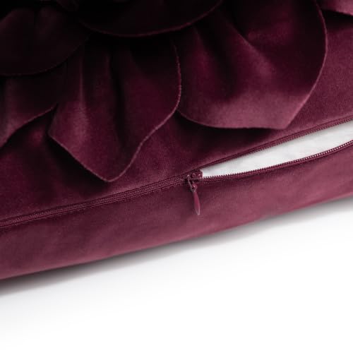 OiseauVoler Decorative 3D Flower Throw Pillow Covers 18x18 Inch Wine Red - color: Wine Red