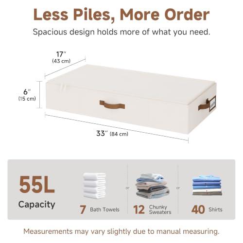 StorageWorks 6 Inch Low Profile Under Bed Clothes Storage Bins with Lids - color: Beige, size: 33"L × 17"W × 6"H