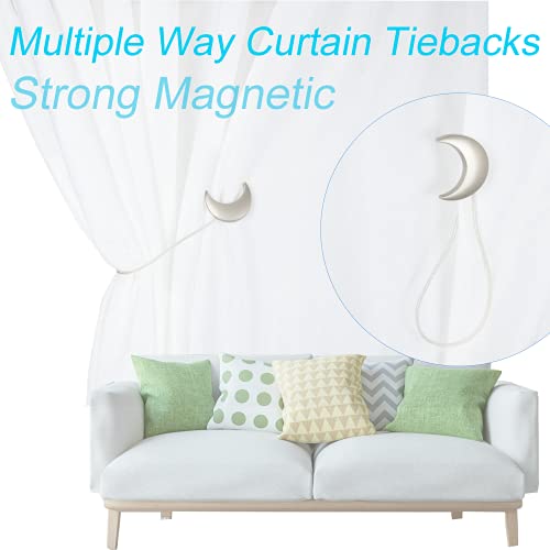 Magnetic Curtain Tiebacks Alloy Moon Curtain Holdbacks Silver/Gold Curtain Tie Backs Curtain Clips Ropes -Set of 2 - color: Siver