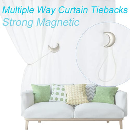 Magnetic Curtain Tiebacks Alloy Moon Curtain Holdbacks Silver/Gold Curtain Tie Backs Curtain Clips Ropes -Set of 2 - color: Siver