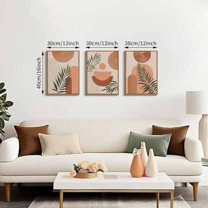 3 Pcs Terracotta Botanical Framed Canvas Wall Art Prints Abstract 12"x16" - color: Boho Terracotta Geometric Line Botanical, size: 12"x16"x3Pcs