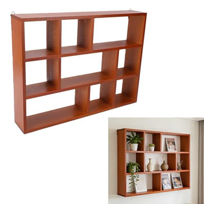 Shadow Box Display Shelf, Wall Mounted Wooden Rustic Floating Shelves, 9 Slot Freestanding Cabinet Display Case Organizer for Farmhouse Decor