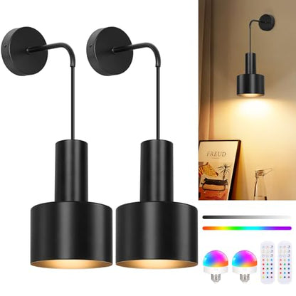 VerRon Rechargeable Wireless Battery Operated Wall Sconces Set of Two - color: Black & Black, size: Rechargeable Battery Powered