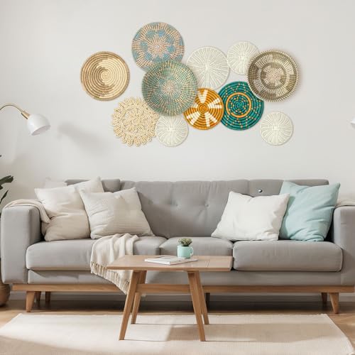 Tatuo 11 Pcs Boho Wall Basket Decor Woven Wall Hanging Art, Bright - style: Bright