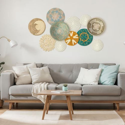 Tatuo 11 Pcs Boho Wall Basket Decor Woven Wall Hanging Art, Bright - style: Bright