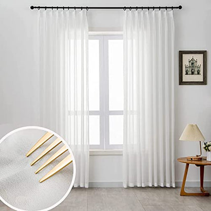 Sheer Curtains Pinch Pleated Curtains 90 Inches Long 1 Panel, W52 x L90 - color: Off White, size: 52"W x 90"L (Pack of 1)