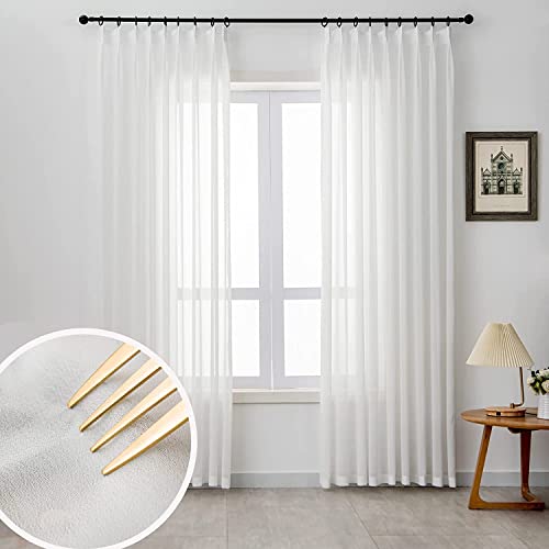 Off White Pinch Pleated Curtains 108 Inches Long 1 Panel Chiffon Sheer Curtains for Living Room Bedroom Semi Sheer Light Filtering Curtain & Drapes for Sliding Glass Door, W40 x L108 - color: Off White, size: 40"W x 108"L (Pack of 1)