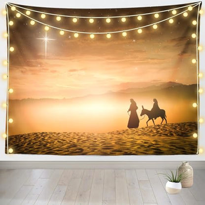 Loccor Nativity Scene Tapestry Desert Night Christmas Star Mary and Joseph to Bethlehem Birth of Jesus to Tapestry Stars of Bethlehem Wall Hanging Xmas Christian Church Wall Decor 60''x40'' - size: 59"L x 39"W