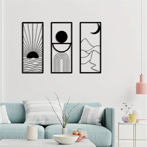 DUOOLN 3pc Metal Celestial Wall Decor Art, Abstract Geometric Sculptures - color: Black - Sun & Moon