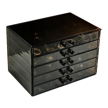 YUFONG Earring Storage Box Organizer 5 Drawers with 120 Small Compartments - color: Clear Black