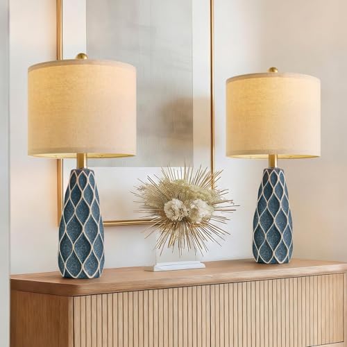 Small Table Lamps Set of 2 for Living Room, 20.25" Blue Bedside Boho Lamps - color: Blue, size: Small - 20.75''