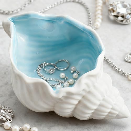 Disoza 7.7" x 4.7" x 3.5" Large Conch Jewelry Dish Tray SeaConch Bowl Ceramic Conch Ring Holder Decorative Trays Cute Jewelry Organize Key Storage Tray for Home Decor Porcelain Jewelry Deco - color: Conch Jewelry Tray Bowl