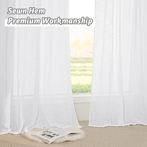RYB HOME White Textured Semi Sheer Curtains 63 inches Long for Bedroom - color: White, size: 34"W x 63"L (Pack of 2)
