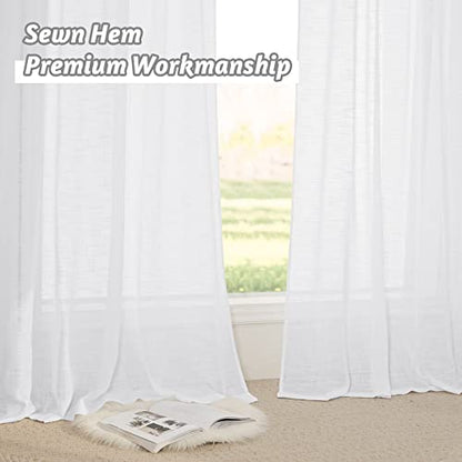 RYB HOME White Textured Semi Sheer Curtains 63 inches Long for Bedroom - color: White, size: 34"W x 63"L (Pack of 2)