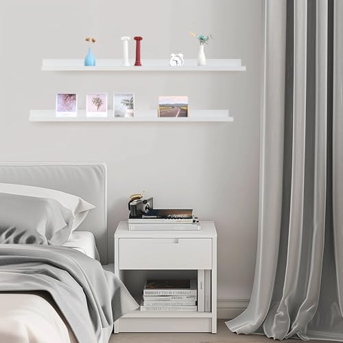 Muzilife 55" Large Floating Shelves Wood Wall Shelf with Lip, 2Pcs, White - color: White, size: 55"